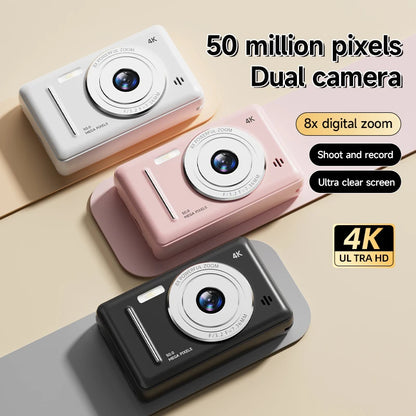 4K Retro CCD Portable Digital Camera – Entry-Level Dual Camera with Flash, 50MP, Auto Focus & Anti-Shake