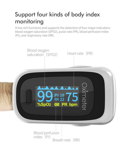 KIUZOU Finger Pulse Oximeter – SPO2, PR, PI, RR Blood Oxygen Saturation & Heart Rate Monitor, OLED Display