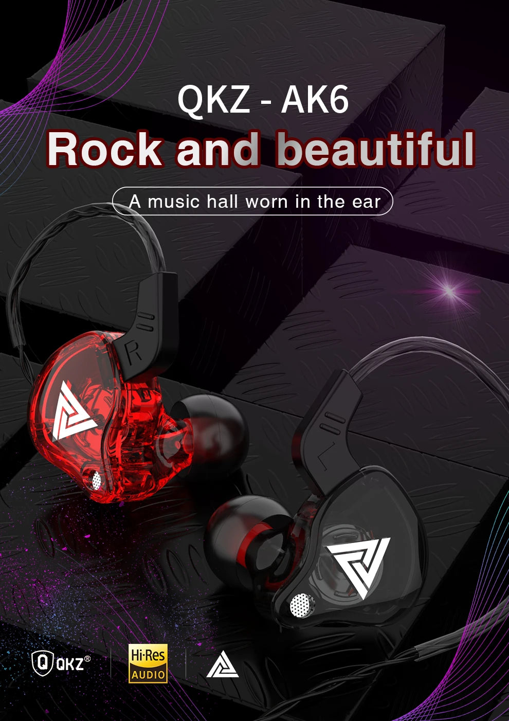 QKZ AK6 In-Ear Earphones - 6 Dynamic Drivers, Stereo Headphones with Mic, Sports HIFI Subwoofer Monitor Earbuds