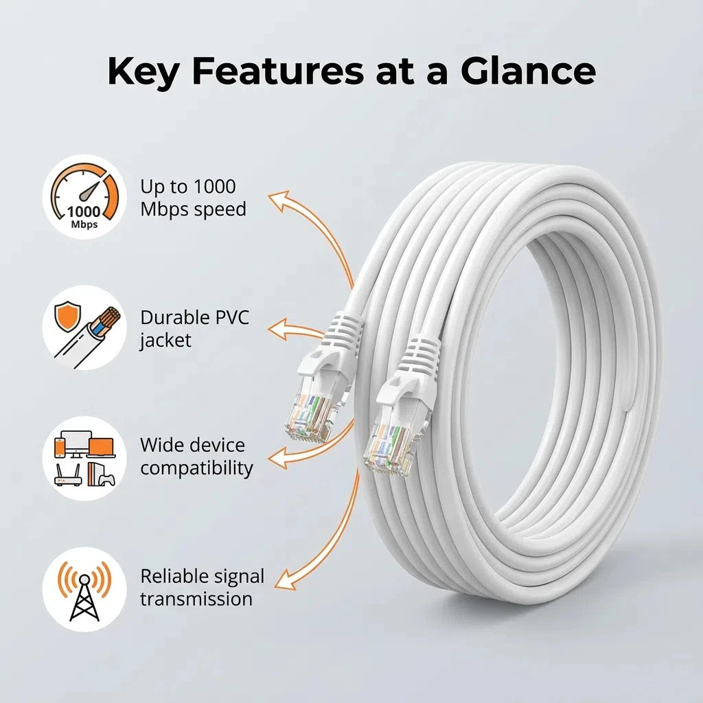 Cat6 Ethernet Cable RJ45 UTP 0.5M–50M – 1000Mbps High-Speed LAN Network Cable for Router, Computer & Internet Connection