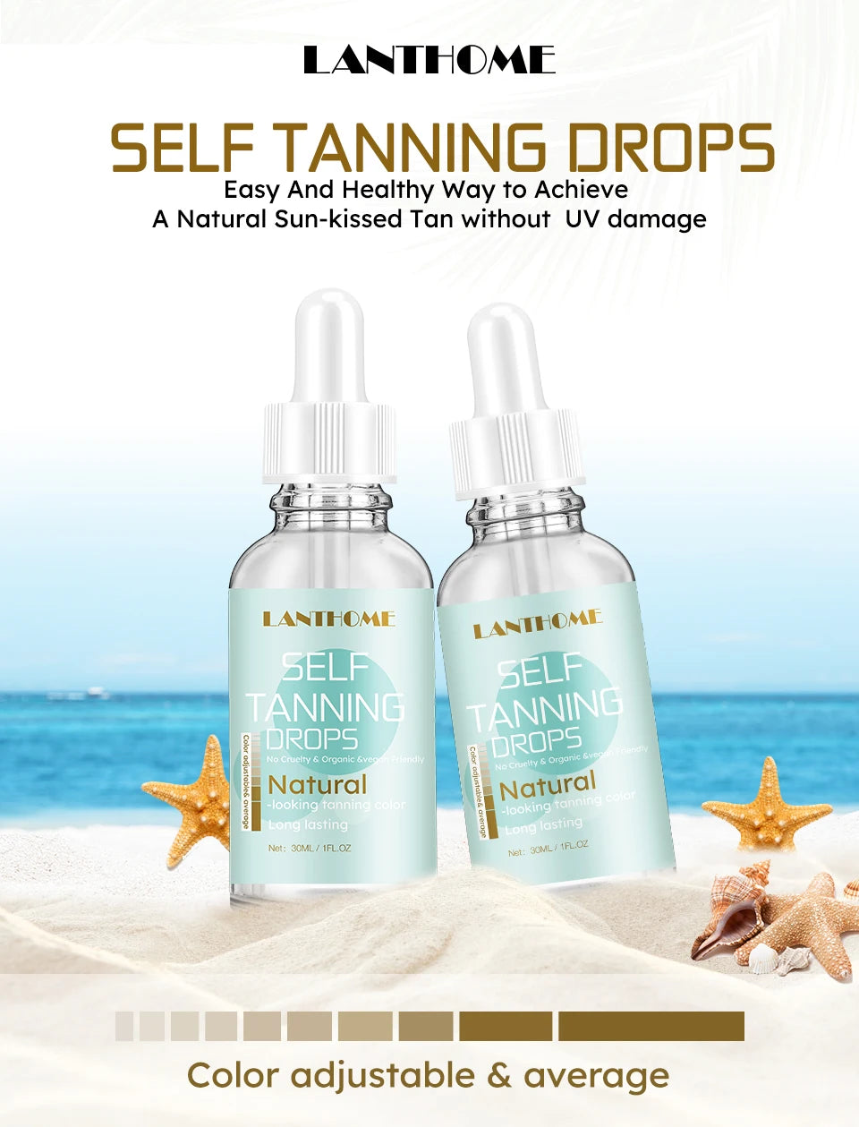30ml Self-Tanning Drops — Natural-Looking Sunless Body Tanner Lotion for Skin Care