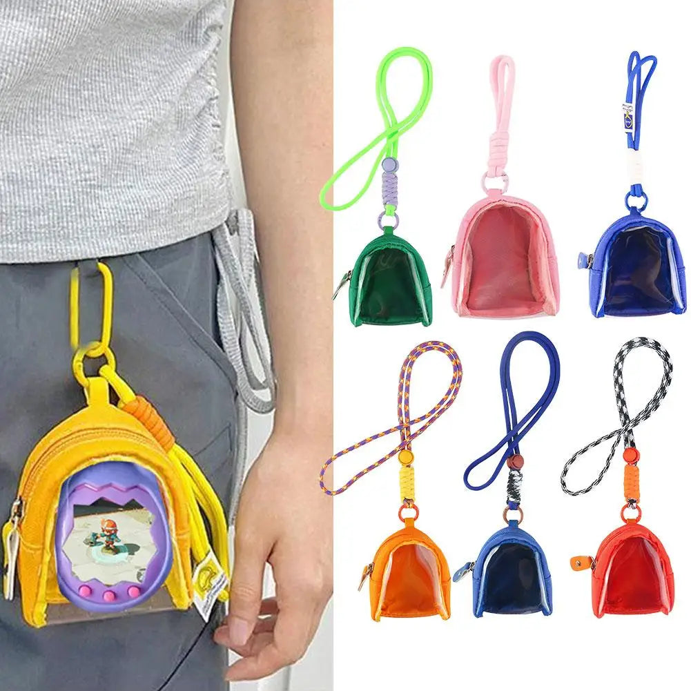 Tamagotchi Paradise Transparent Storage Bag - Portable Mini Display Case, Keychain Charm Organizer and Backpack Accessory