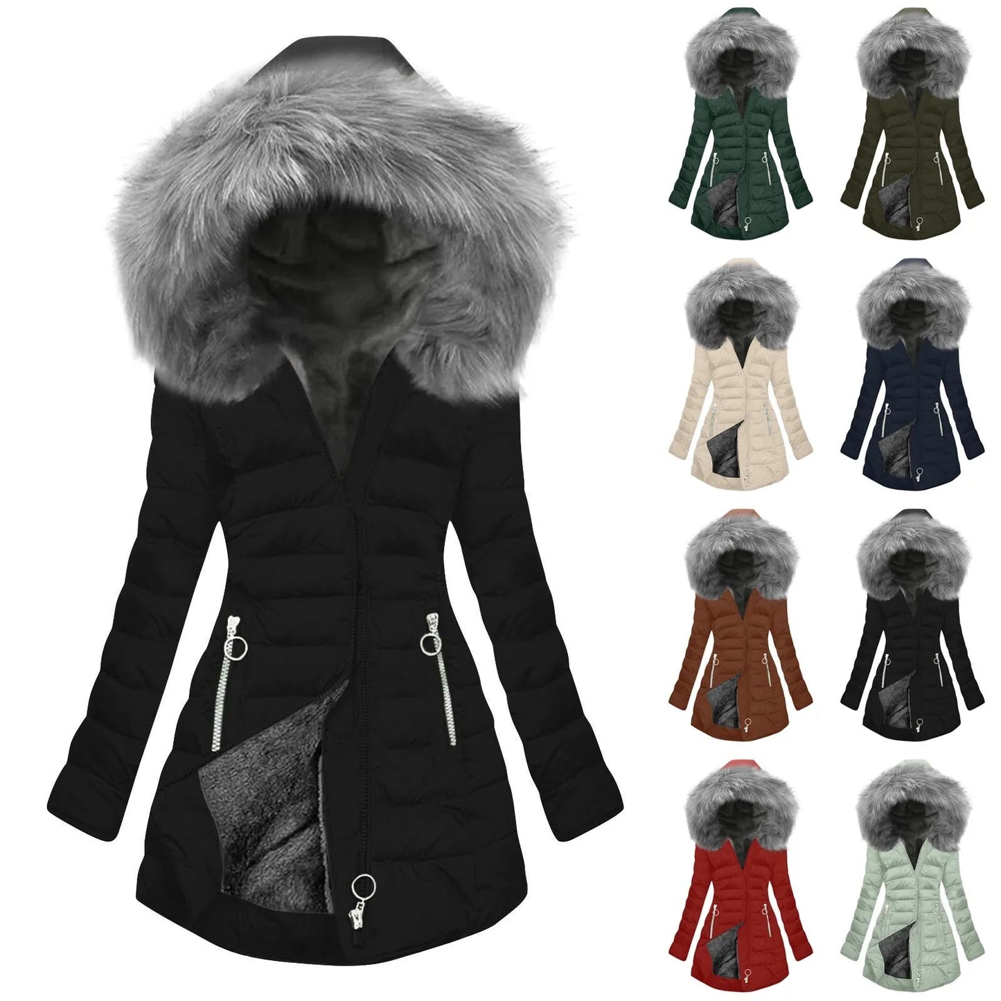 Women’s Plus Size Quilted Long Coat – Lined Mid-Length Hooded Winter Jacket, Warm & Windproof Outerwear