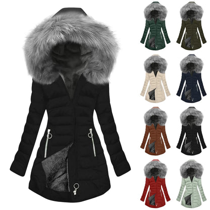 Women’s Plus Size Quilted Long Coat – Lined Mid-Length Hooded Winter Jacket, Warm & Windproof Outerwear