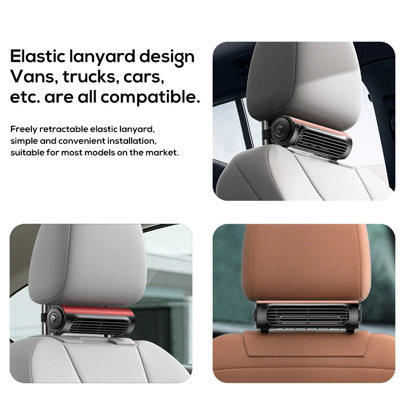 Vissko Portable Car Seat Fan – USB-Powered Headrest Cooling Air Fan with Adjustable Strap for Front & Rear Seats