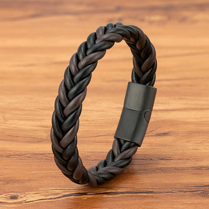 XQNI Braided Leather Bracelet - Stainless Steel Punk Charm Jewelry Gift for Men Husband Friend
