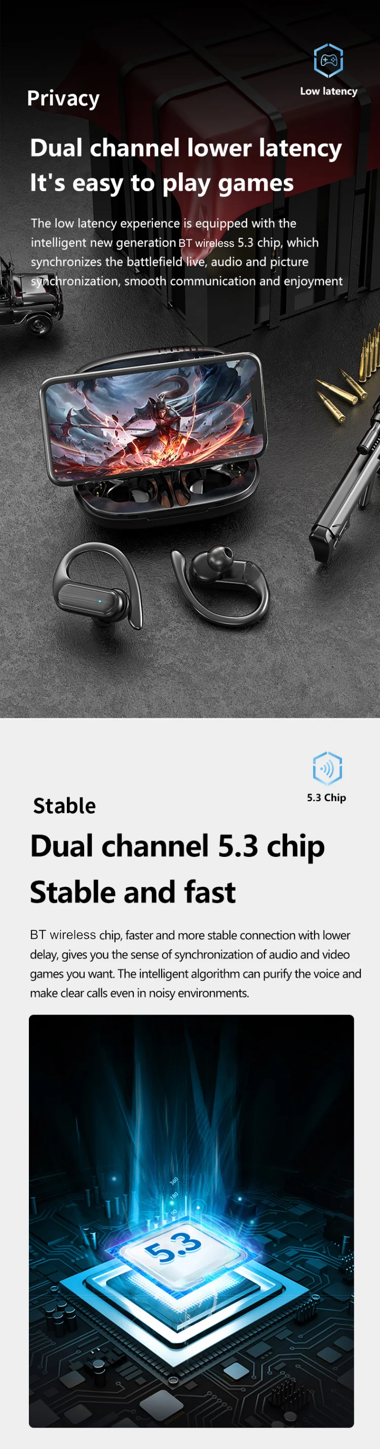 Bosebye A520 Bluetooth 5.3 TWS Earphones - HiFi Stereo, Waterproof Wireless Sports Earbuds with Mic and Touch Control