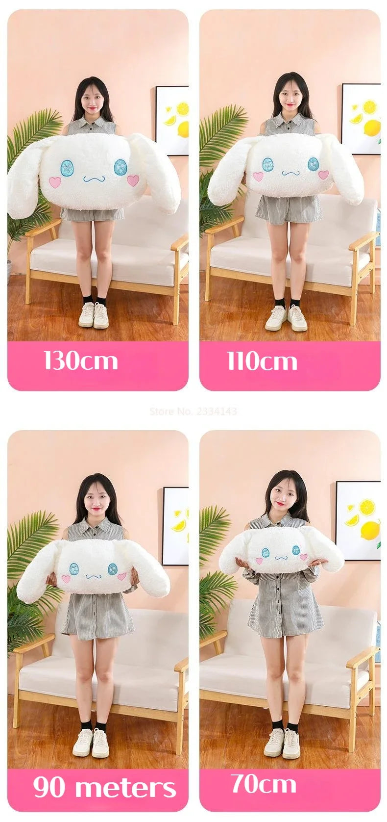 70 / 90 / 110 / 130cm cm Aoger Cinnamoroll Plush Doll – Kawaii Cartoon Stuffed Toy, Car Headrest Pillow & Back Cushion, Birthday Gift