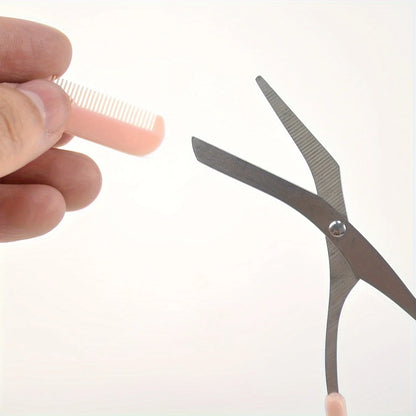 Pink Eyebrow Trimming Scissors with Comb – Stainless Steel Precision Grooming Tool