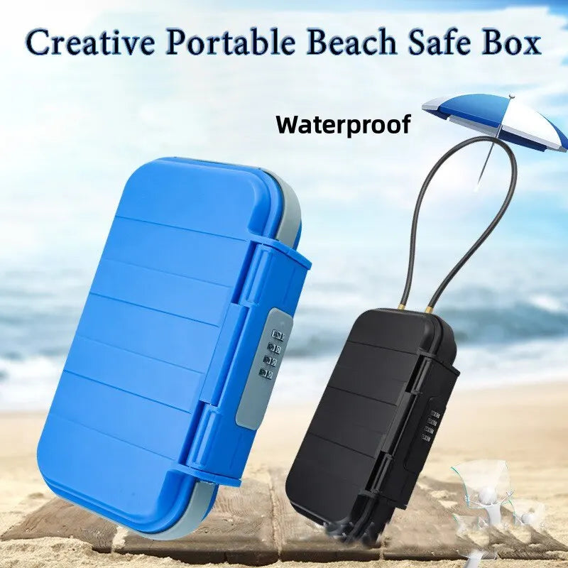 Portable Beach Storage Box – Creative Safe Box with 4-Digit Combination Lock & Steel Wire for Outdoor, Camp, Cycling, Swim Security