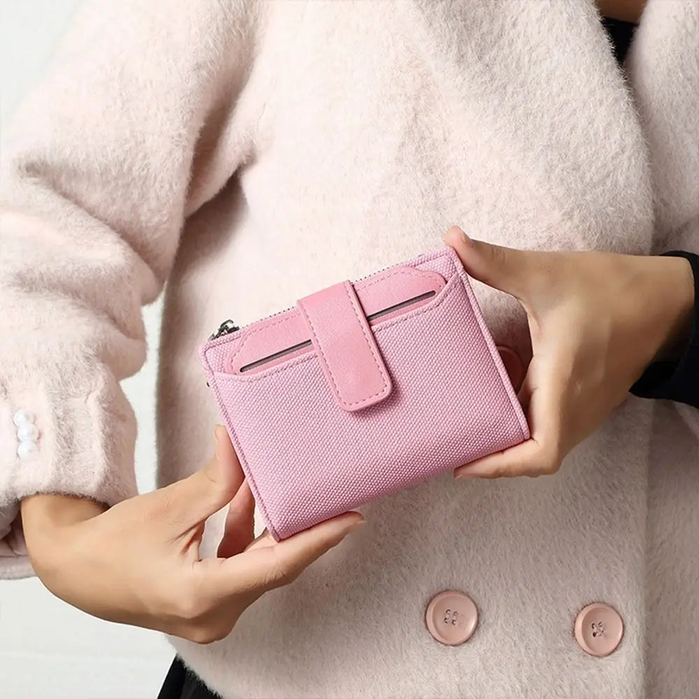 Fashionable Women’s Folding Short Wallet — High-Quality PU Leather Solid Color Purse with Zipper Coin Pocket & Card Holder