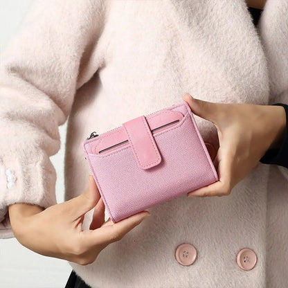 Fashionable Women’s Folding Short Wallet — High-Quality PU Leather Solid Color Purse with Zipper Coin Pocket & Card Holder