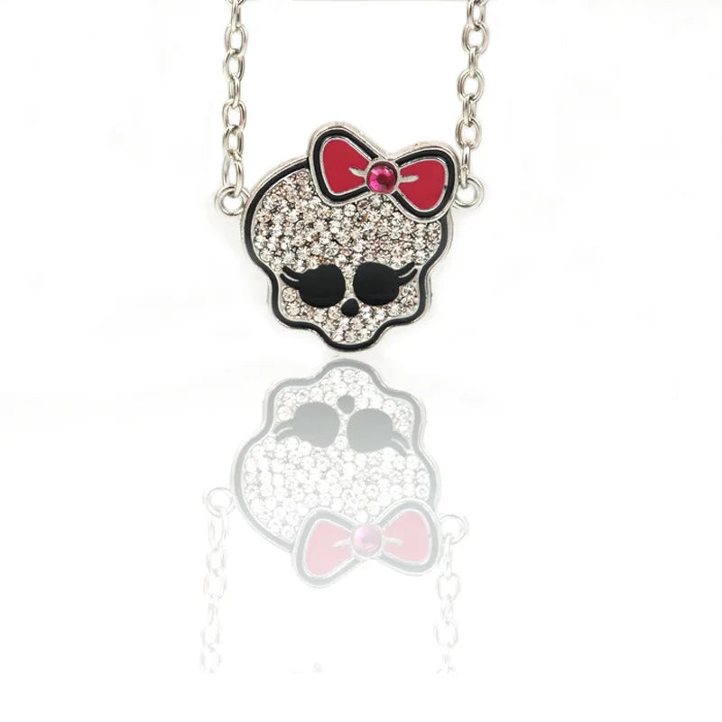 Rhinestone Skull Bow Tie Necklace - Sweet Cool Spicy Girl Gothic Pendant Jewelry
