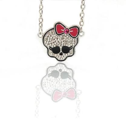 Rhinestone Skull Bow Tie Necklace - Sweet Cool Spicy Girl Gothic Pendant Jewelry