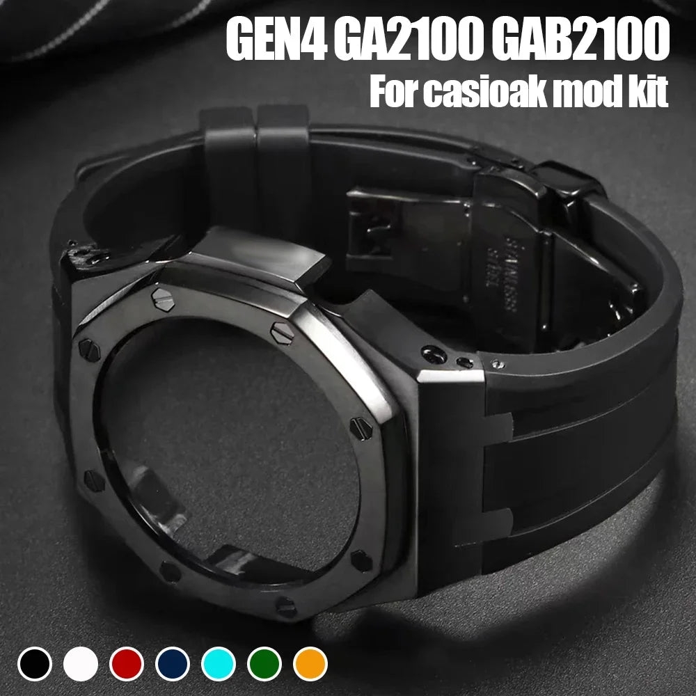 GEN4 Casioak GA2100 Mod Kit – Stainless Steel Case, Bezel, and Rubber Strap Replacement for G-SHOCK GA2100/GA2110