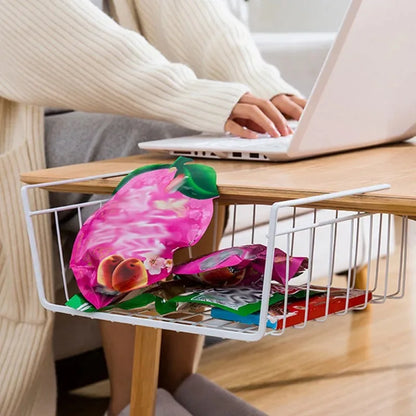 Multipurpose Hanging Closet Storage Basket — Metal Organizer for Kitchen Cabinets, Desks, and Home Use