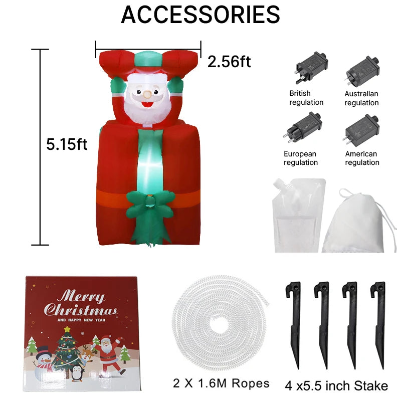 5FT (1.5M) Inflatable Christmas Santa Claus – Up & Down Outdoor Blow-Up Decoration for Xmas 2025 Party and Yard Decor