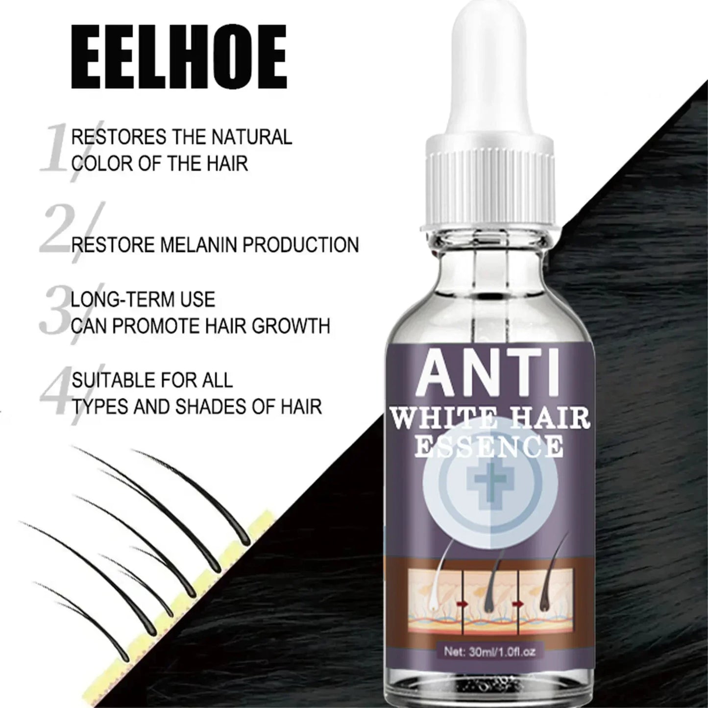 White Hair Remover – Restore Natural Hair Color in 7 Days, Gray Hair Treatment Solution