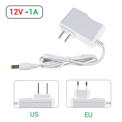 12V DC Power Supply Adapter - AC 100-240V to DC 12V 1A/2A/3A LED Driver with EU, US, UK & AU Plugs