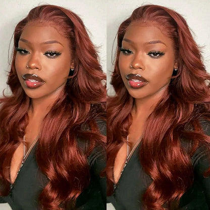 HD 13x4 Reddish Brown Lace Front Wig – Glueless Brazilian Body Wave Human Hair Wig, Red Brown Lace Frontal