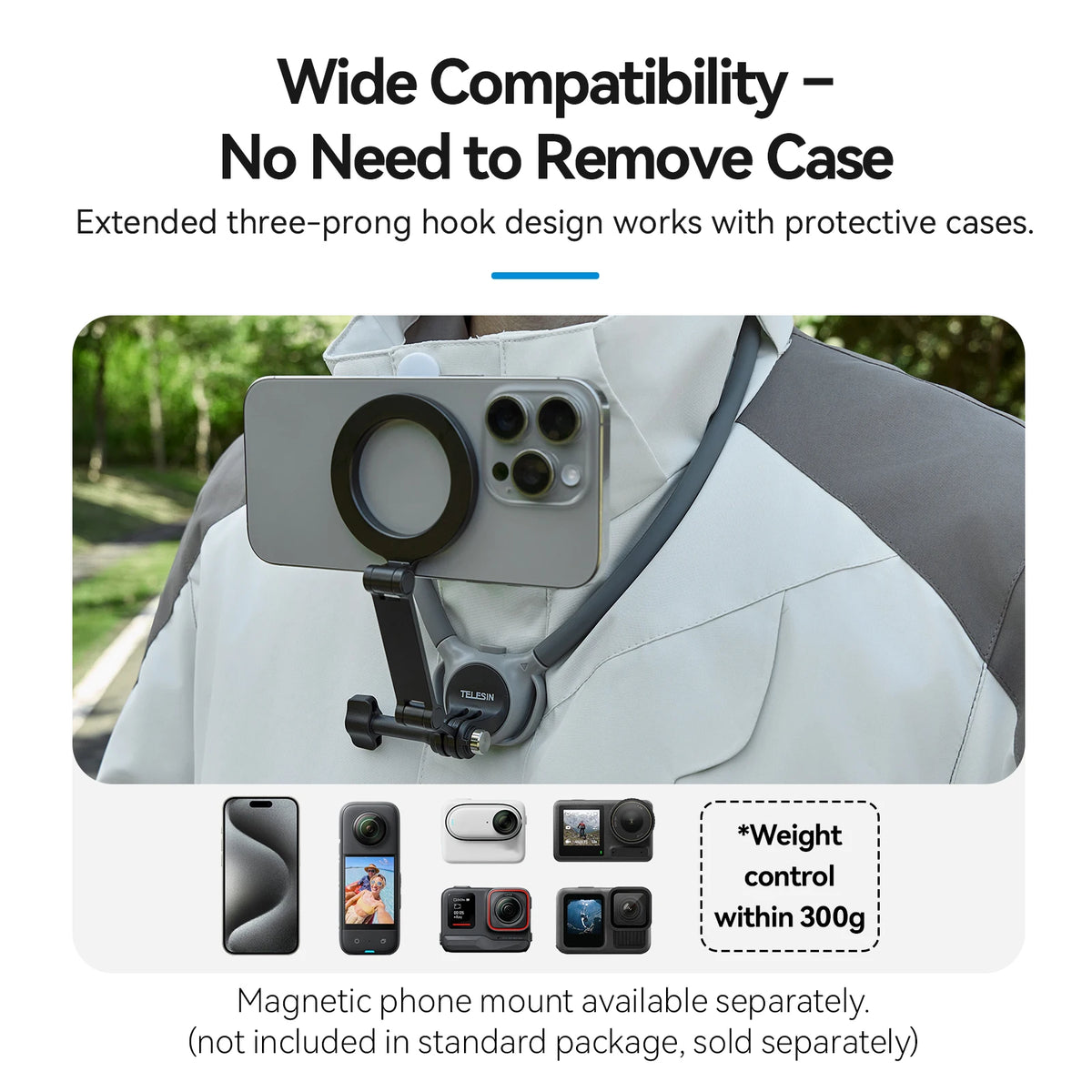 TELESIN 2-in-1 Neck Mount - Universal Phone & Action Camera Holder for GoPro, Insta360 & DJI Osmo Action