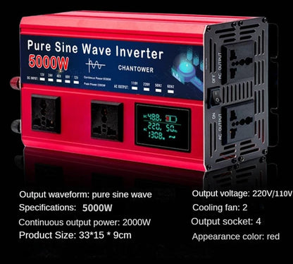 5500W Pure Sine Wave Inverter - DC 12v/24v/48v/60v/72v to AC 110v/220v Voltage Converter for Car & Solar Power