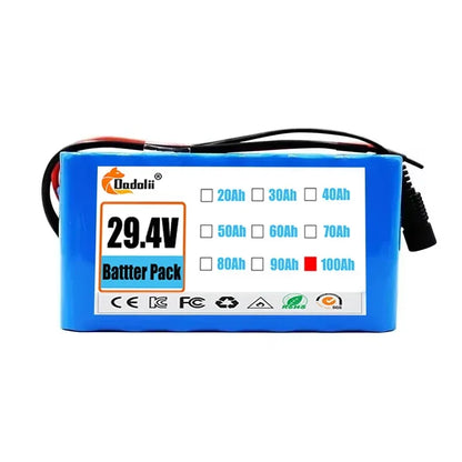 29.4V 100Ah 7S3P 18650 Lithium-Ion Battery Pack — Suitable for 24V–29.4V Motors with 2A Charger