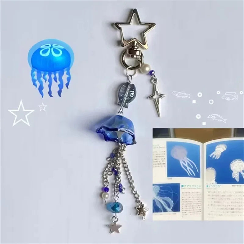 Jellyfish Phone Charm Strap & Star Keychain - Cute Ocean Blue Jellyfish Keychain