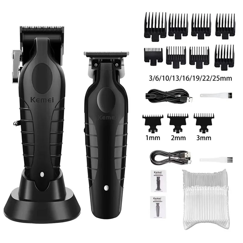 Kemei Professional Hair Clipper Kit – KM-2296, KM-2299, KM-1102 Electric Shaver & Cordless Trimmer for Men’s Hair Cutting