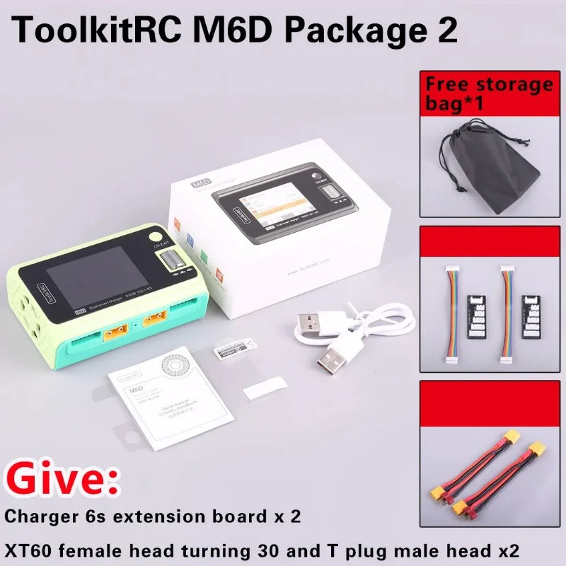 ToolkitRC M6D 500W Smart Charger - 15A Dual DC Charger & Discharger for 1-6S LiPo, LiHV, Li-Ion, NiMH & Pb Batteries