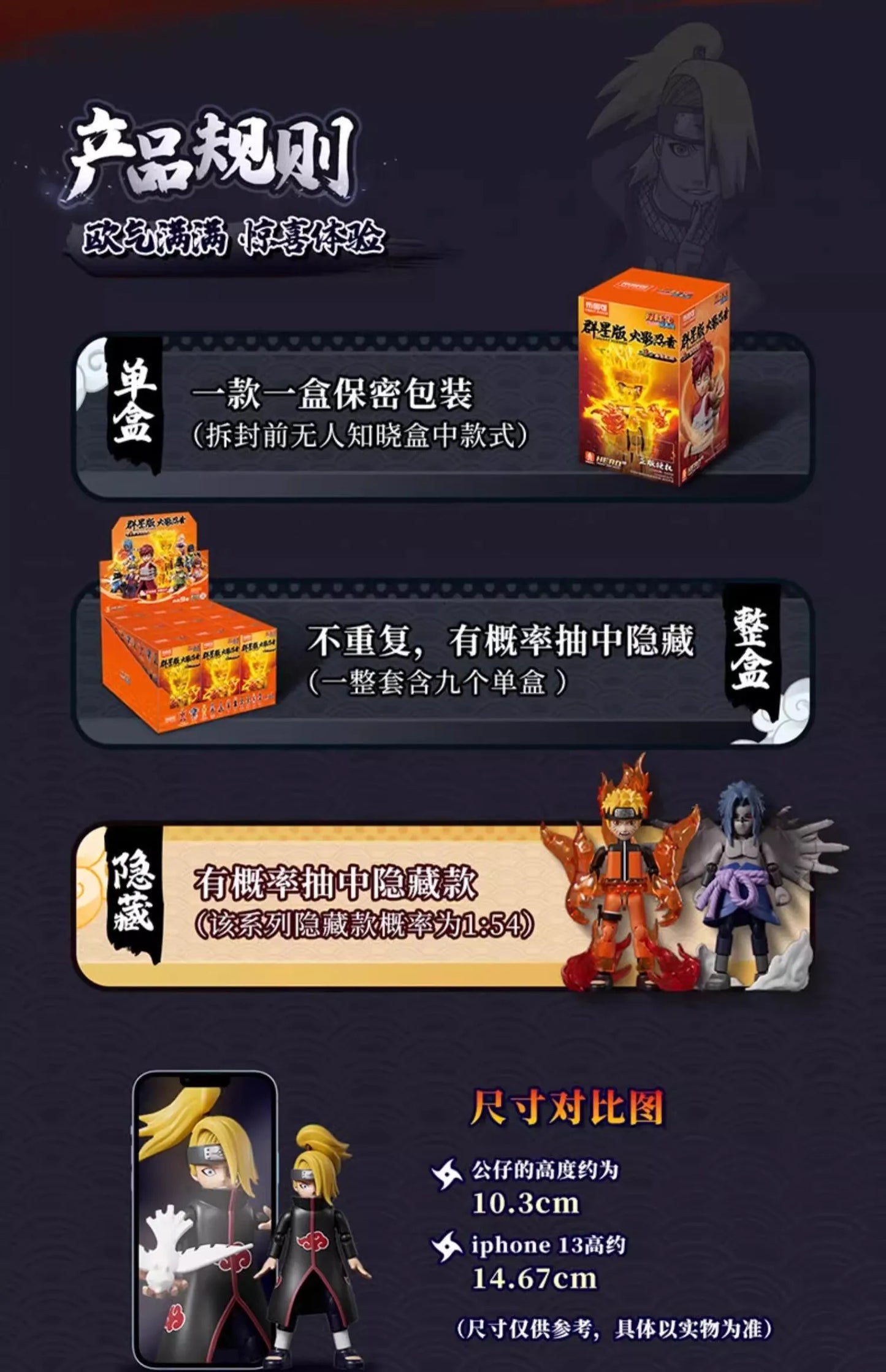 BLOKEES Original Naruto Blind Box – Nine-Tails Chakra Mode Sasuke, Gaara, Kurama, Shikamaru Assembled Action Figure Toy Gift