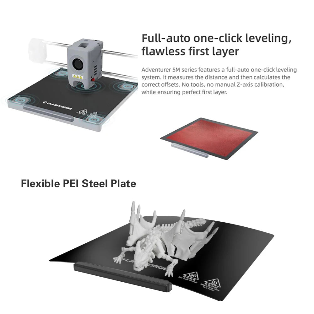 Flashforge Adventurer 5M 3D Printer – High-Speed, Full-Auto Leveling, Direct Extruder, Power Loss Recovery & Flexible PEI Plate