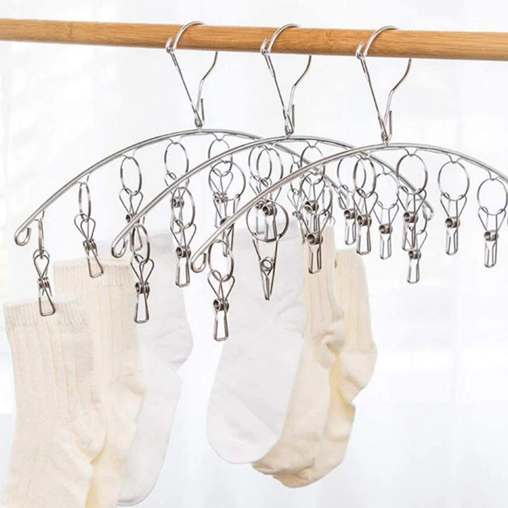 32-Clip/8-Clip Clothes Drying Hanger - Foldable Laundry Hanging Rack for Socks and Underwear