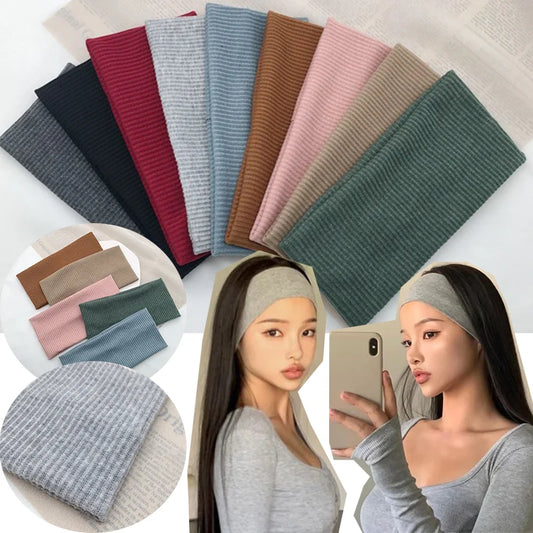 Women's Vintage Knit Yoga Headband – Elastic Sweat Absorbing Sports Hair Wrap