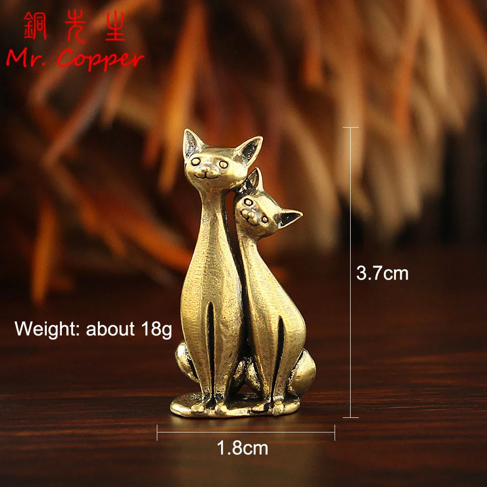 Brass Cat Figurines - 7 Style Modern Retro Animal Mini Statues for Desktop, Home Decor & Craft Accessories