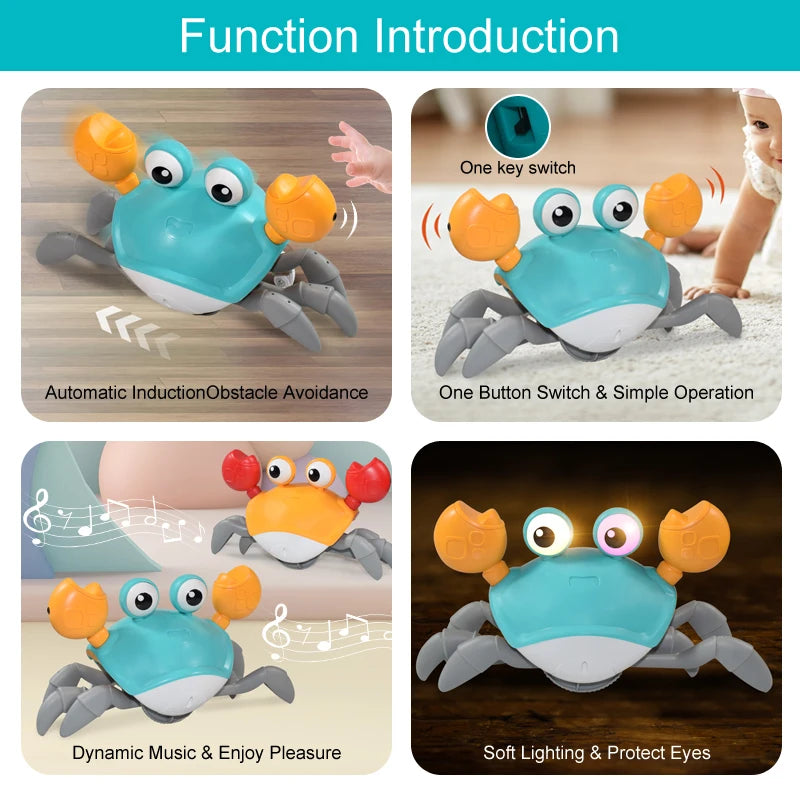 Kids Induction Crab & Octopus Crawling Toy – Electronic Musical Pets, Toddler Moving Toy that Avoids Obstacles, Party Gift