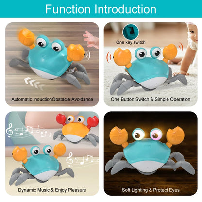 Kids Induction Crab & Octopus Crawling Toy – Electronic Musical Pets, Toddler Moving Toy that Avoids Obstacles, Party Gift