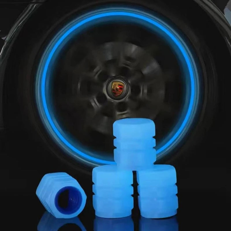 Luminous Valve Caps - Fluorescent Green and Blue Night Glowing Wheel Styling, Universal Car, Motorcycle, Bicycle Tyre Hub Decor, 4 Pcs