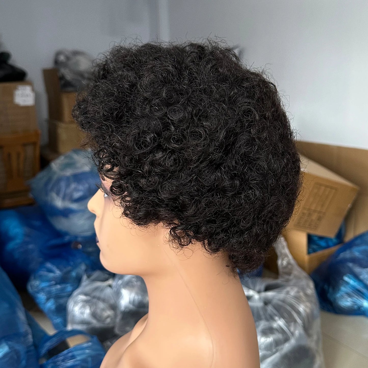 Brazilian Short Pixie Cut Wig - Human Hair Afro Kinky Curly Full Machine-Made Wig for Women