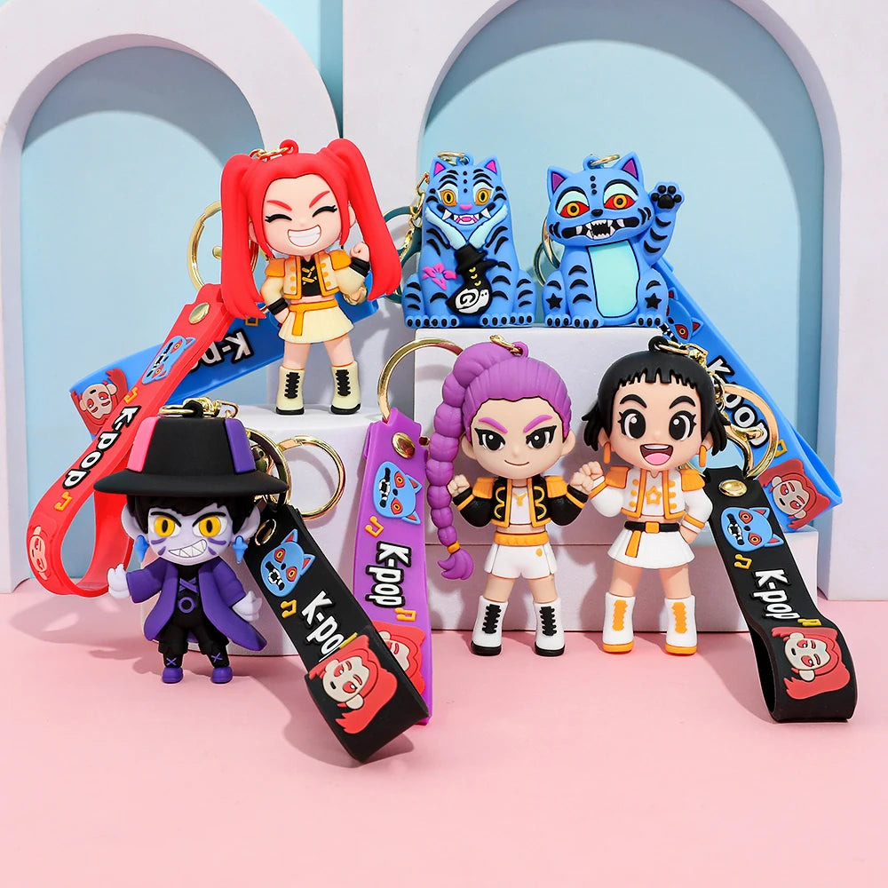 New KPOP Demon Hunters Keychain – Tiger PVC Figure, Cute Harajuku Style Key Ring for Kids & Fans