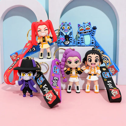 New KPOP Demon Hunters Keychain – Tiger PVC Figure, Cute Harajuku Style Key Ring for Kids & Fans