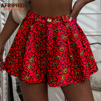 Women's Running Shorts - High Waist Elastic Athletic Shorts with Pockets Ankara Print