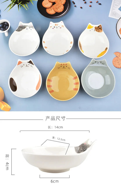 Cartoon Cat Face Ceramic Bowl — Cat-Shaped Salad, Dessert, and Rice Bowl for Kids, Home Kitchen Tableware