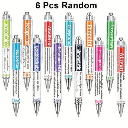 6/12pcs Pharmacy Retractable Pens - Funny Nurse Pharmacist Gift Ballpoint Pens for Medical Staff & Nurses Week