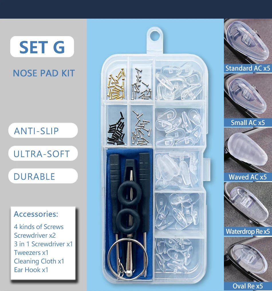 Silicone Air Chamber Nose Pads for Glasses | Anti-Slip Screw-In Eyewear Support & Accessories Kit