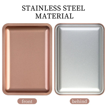 Square Stainless Steel Cosmetic Storage Tray – Nail Art Manicure Plate for Tools & False Nails