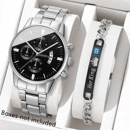 Fashion Men's Stainless Steel Watch – Luxury Quartz Wristwatch with Calendar for Business & Everyday Wear