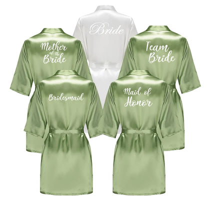 Plus Size Satin Silk Robe for Women - Wedding Bride Bridesmaid Bathrobe Sleepwear in Sage Green