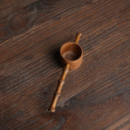 Japanese-Style Natural Bamboo Rattan Tea Scoop – Tea Shovel, Leaves Chooser, Honey & Coffee Spoon, High-Quality Holder