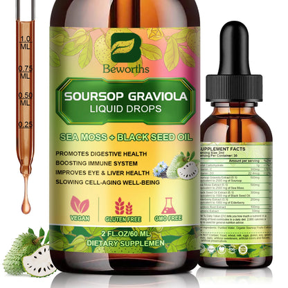 BEWORTHS 60ml Soursop Graviola Extract Drops – Immunity, Kidney Health, Detox & Antioxidant Support, Gluten-Free